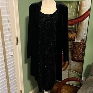 Onyx Black Sparkling Sleeveless Dress with Long Sleeve Velvet Jacket, Size 16